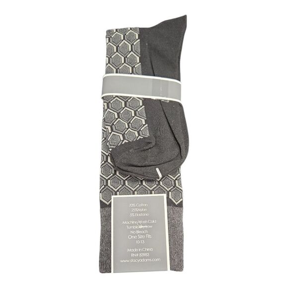STACY ADAMS MENS FEATHER OPTIC PATTERN DRESS SOCK. BLACK CHARCOAL SAS 353-6 - Picture 2 of 3